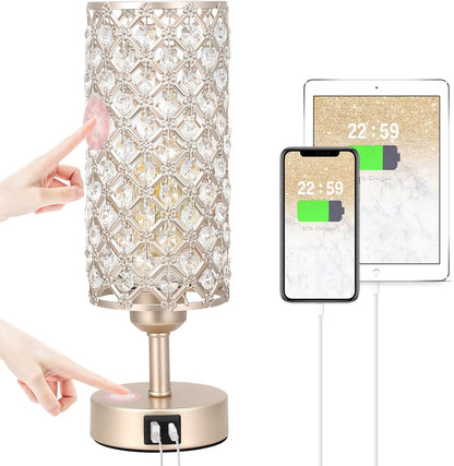 Pink Crystal Table Lamp, 3 Way Dimmable Touch Lamps for Night Stands