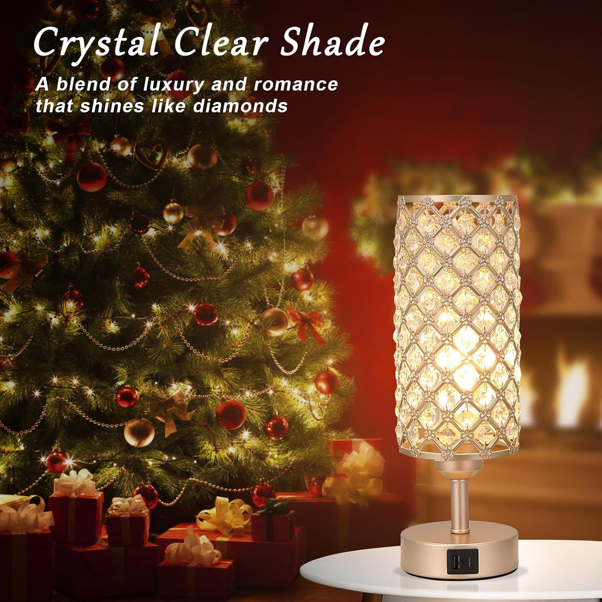 Pink Crystal Table Lamp, 3 Way Dimmable Touch Lamps for Night Stands