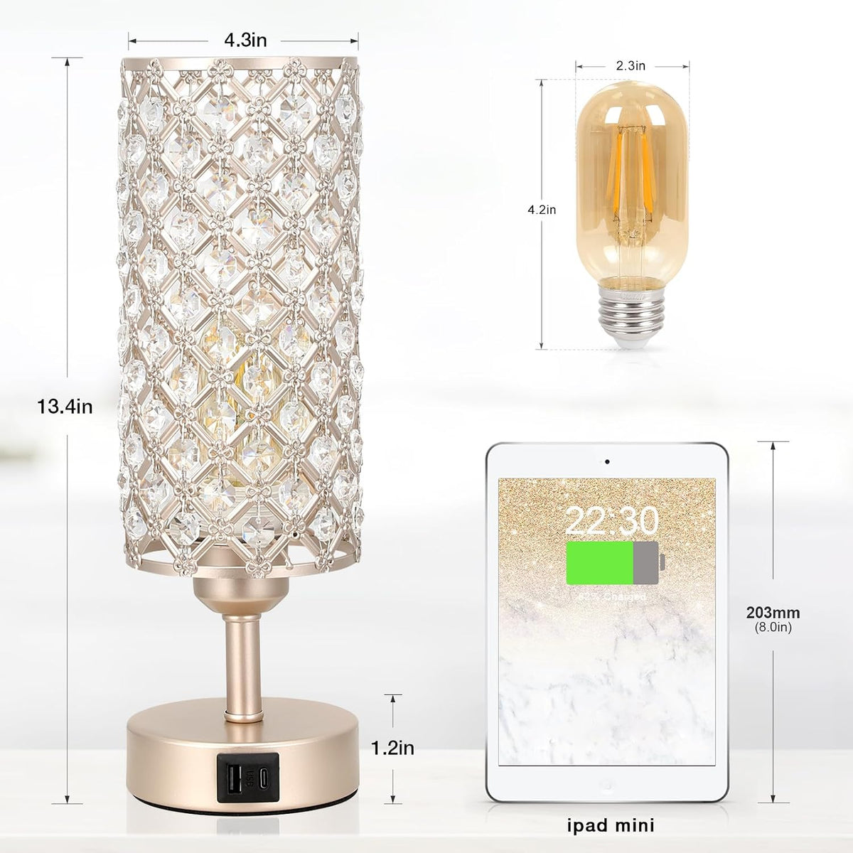 Pink Crystal Table Lamp, 3 Way Dimmable Touch Lamps for Night Stands