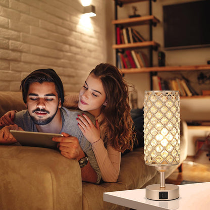 Pink Crystal Table Lamp, 3 Way Dimmable Touch Lamps for Night Stands