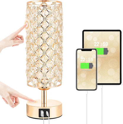 Pink Crystal Table Lamp, 3 Way Dimmable Touch Lamps for Night Stands