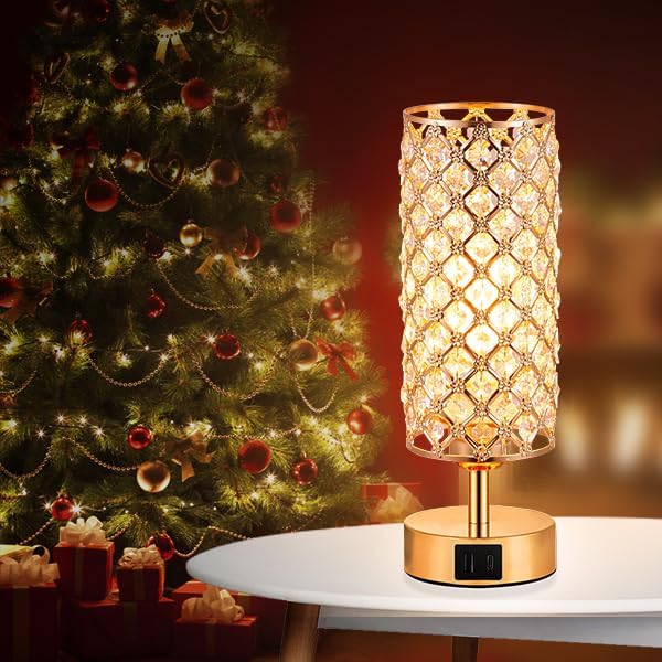 Pink Crystal Table Lamp, 3 Way Dimmable Touch Lamps for Night Stands