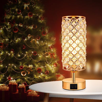 Pink Crystal Table Lamp, 3 Way Dimmable Touch Lamps for Night Stands