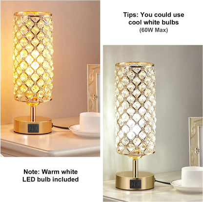 Pink Crystal Table Lamp, 3 Way Dimmable Touch Lamps for Night Stands