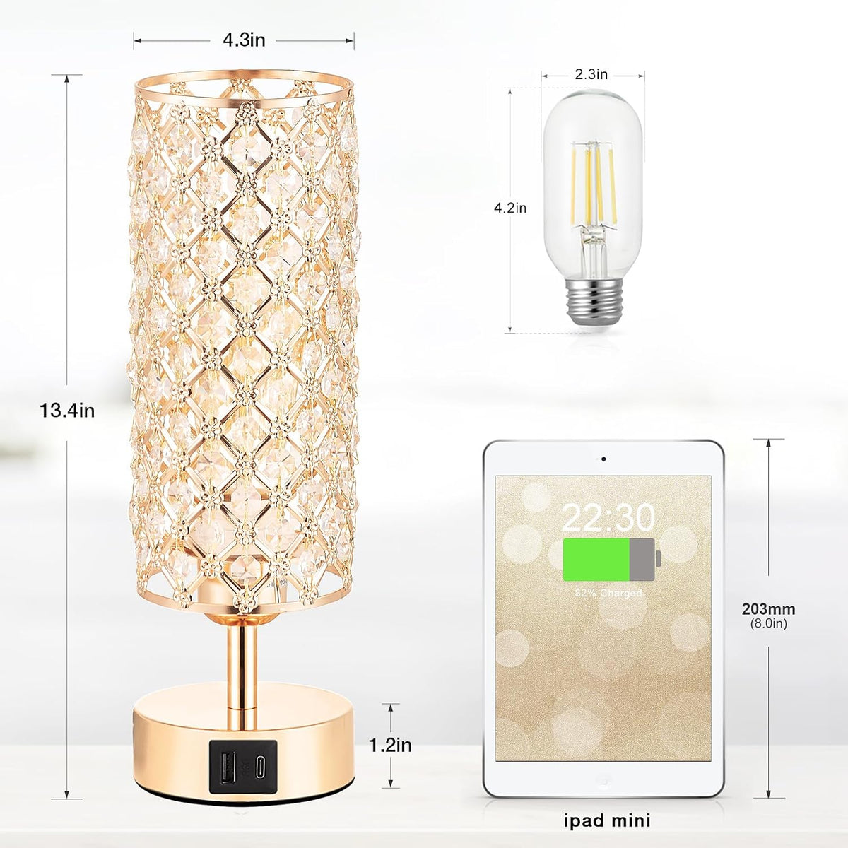 Pink Crystal Table Lamp, 3 Way Dimmable Touch Lamps for Night Stands
