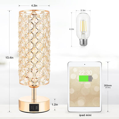Pink Crystal Table Lamp, 3 Way Dimmable Touch Lamps for Night Stands