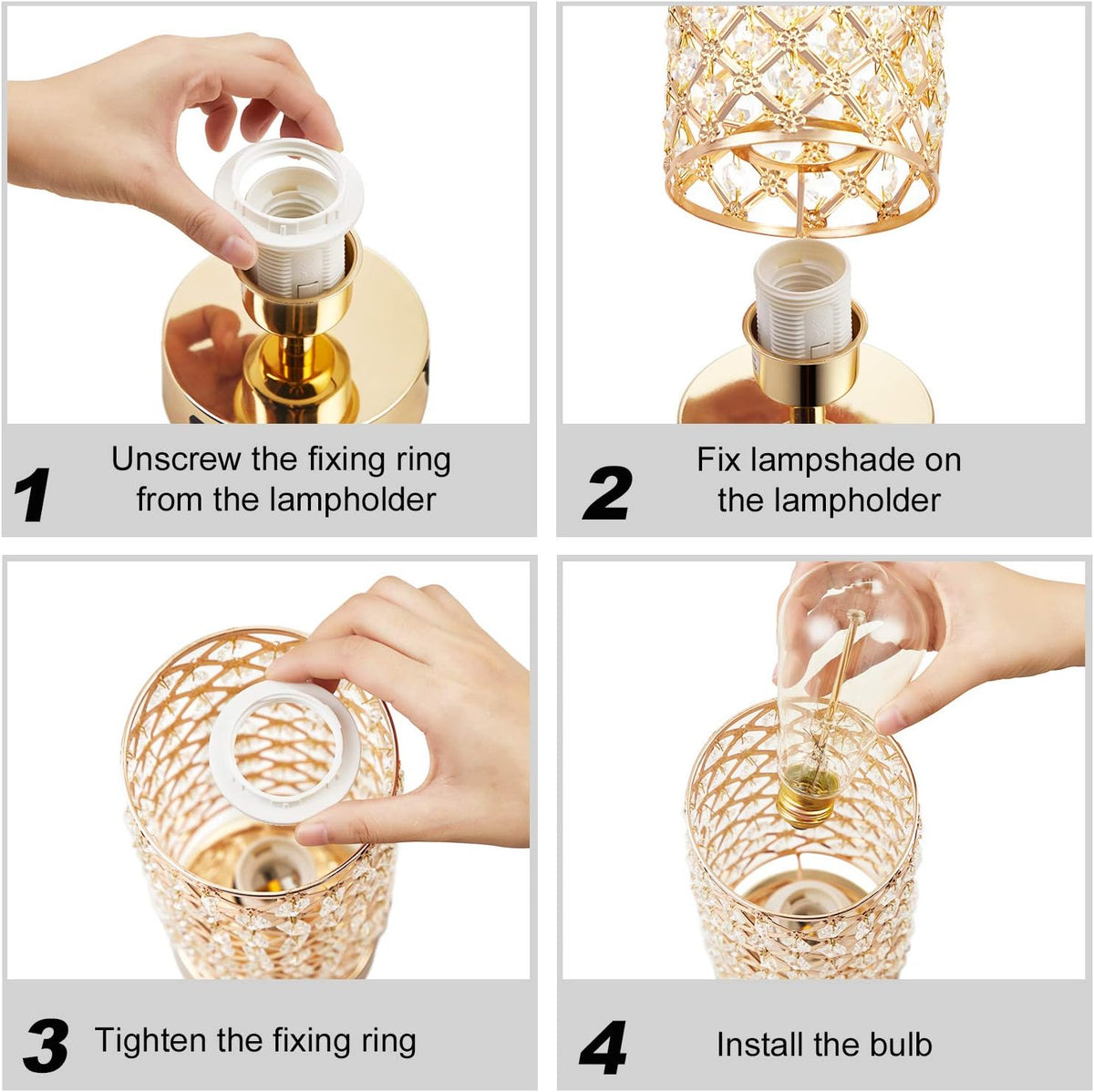 Pink Crystal Table Lamp, 3 Way Dimmable Touch Lamps for Night Stands