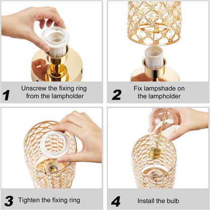Pink Crystal Table Lamp, 3 Way Dimmable Touch Lamps for Night Stands