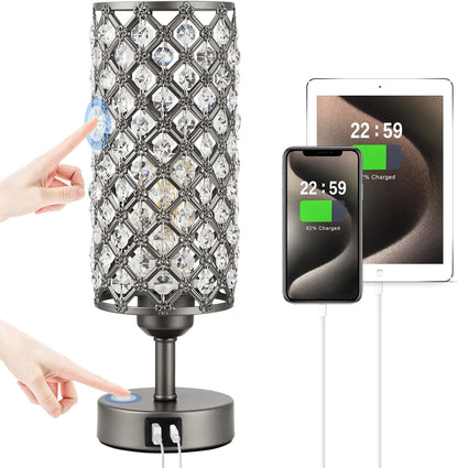 Pink Crystal Table Lamp, 3 Way Dimmable Touch Lamps for Night Stands