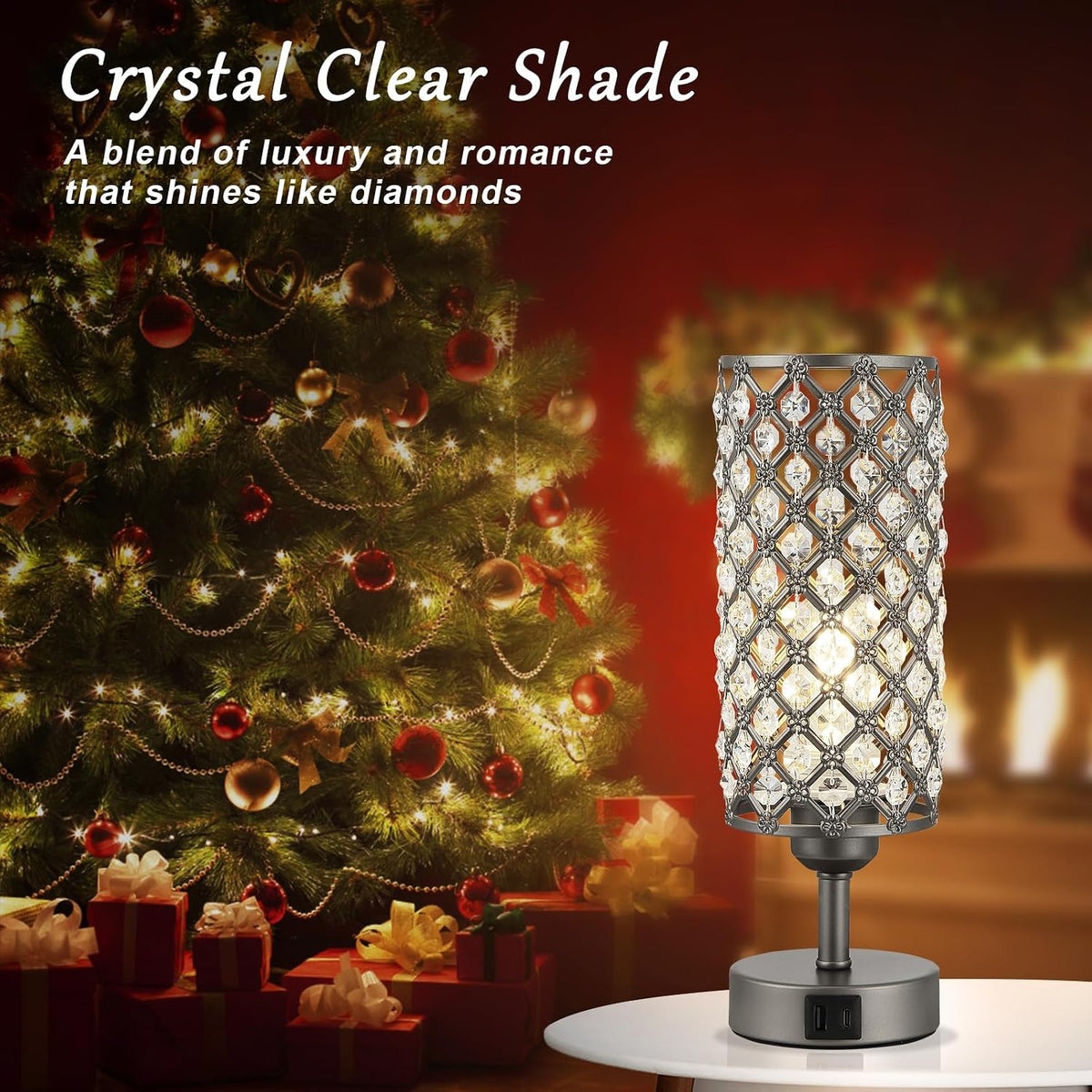 Pink Crystal Table Lamp, 3 Way Dimmable Touch Lamps for Night Stands