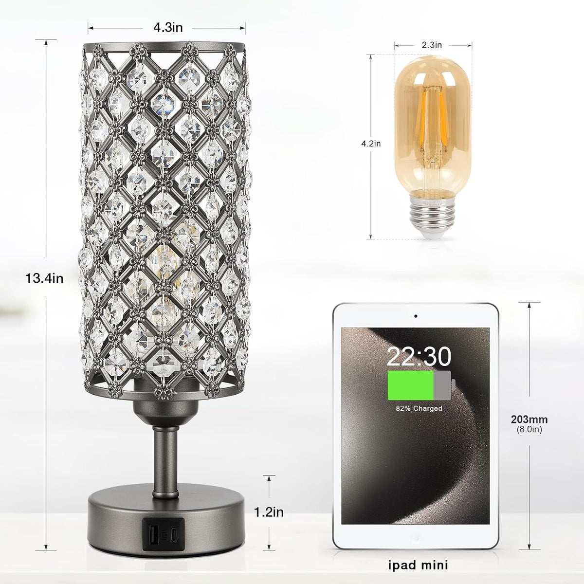 Pink Crystal Table Lamp, 3 Way Dimmable Touch Lamps for Night Stands