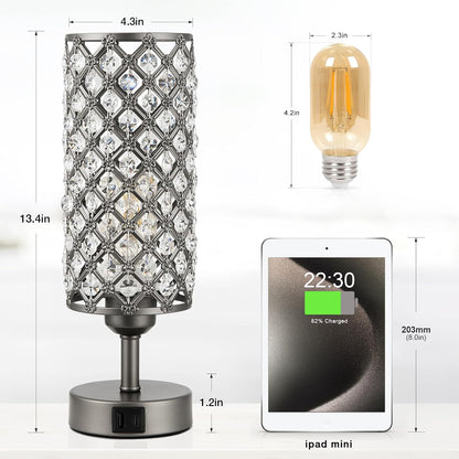 Pink Crystal Table Lamp, 3 Way Dimmable Touch Lamps for Night Stands