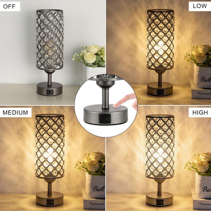 Pink Crystal Table Lamp, 3 Way Dimmable Touch Lamps for Night Stands