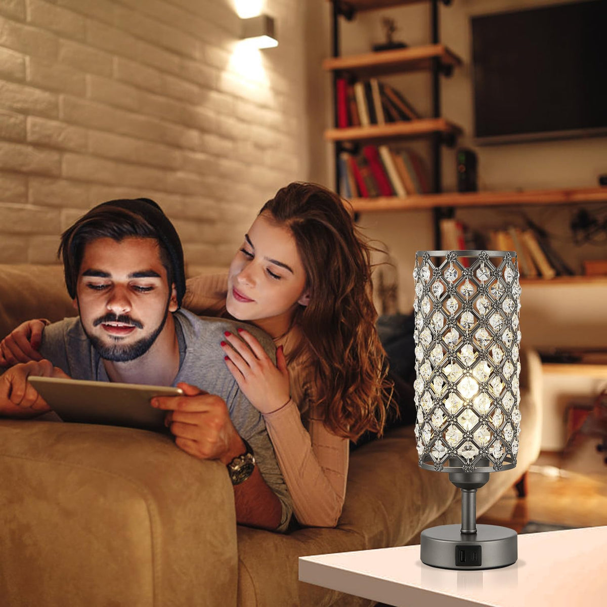 Pink Crystal Table Lamp, 3 Way Dimmable Touch Lamps for Night Stands