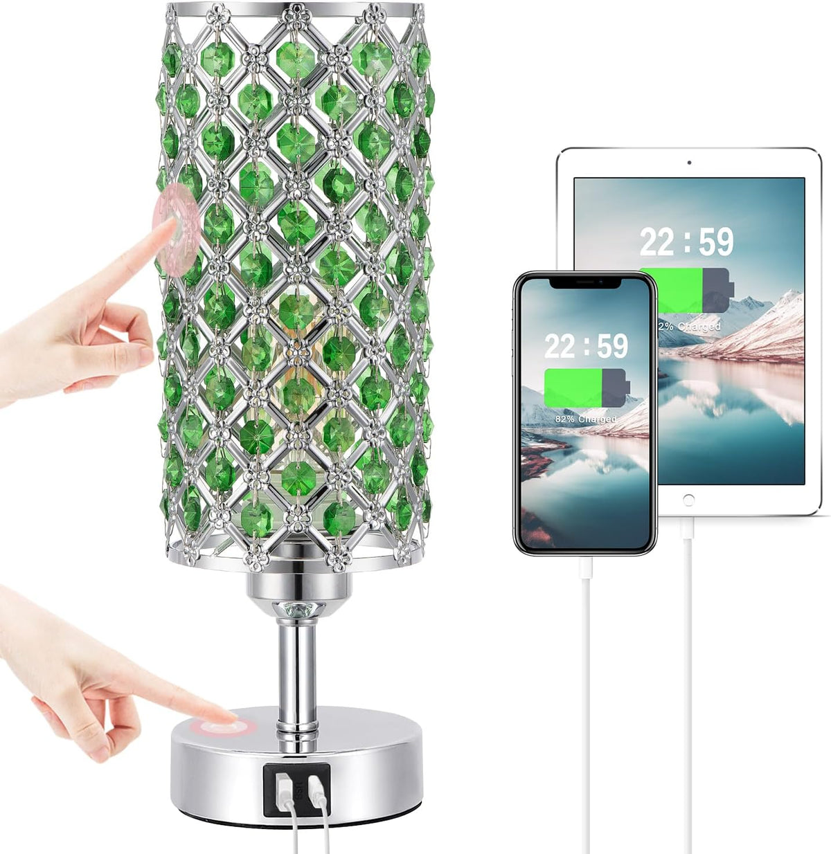 Pink Crystal Table Lamp, 3 Way Dimmable Touch Lamps for Night Stands