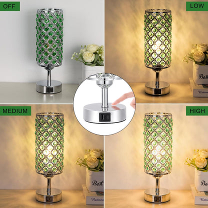 Pink Crystal Table Lamp, 3 Way Dimmable Touch Lamps for Night Stands