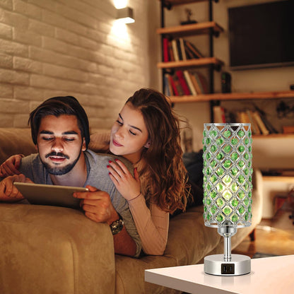 Pink Crystal Table Lamp, 3 Way Dimmable Touch Lamps for Night Stands