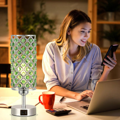 Pink Crystal Table Lamp, 3 Way Dimmable Touch Lamps for Night Stands