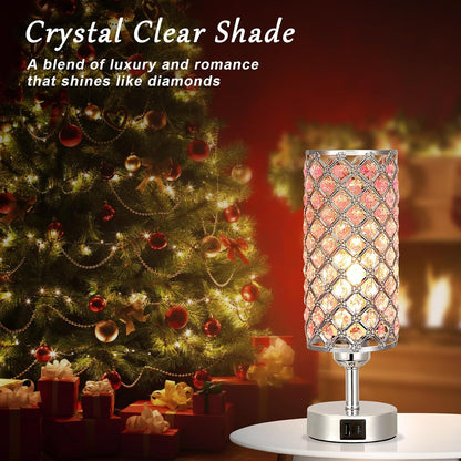 Pink Crystal Table Lamp, 3 Way Dimmable Touch Lamps for Night Stands
