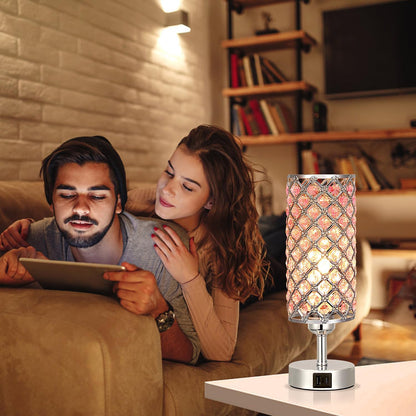Pink Crystal Table Lamp, 3 Way Dimmable Touch Lamps for Night Stands