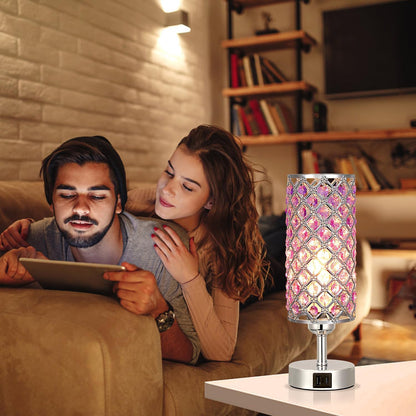 Pink Crystal Table Lamp, 3 Way Dimmable Touch Lamps for Night Stands