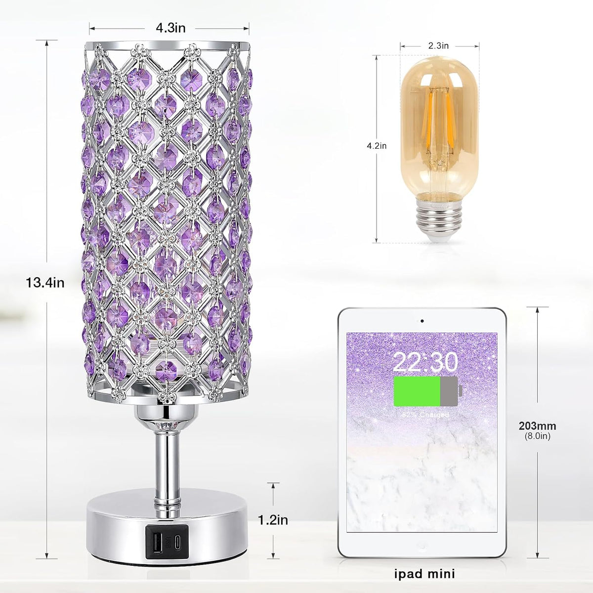 Pink Crystal Table Lamp, 3 Way Dimmable Touch Lamps for Night Stands