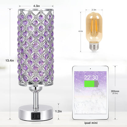 Pink Crystal Table Lamp, 3 Way Dimmable Touch Lamps for Night Stands