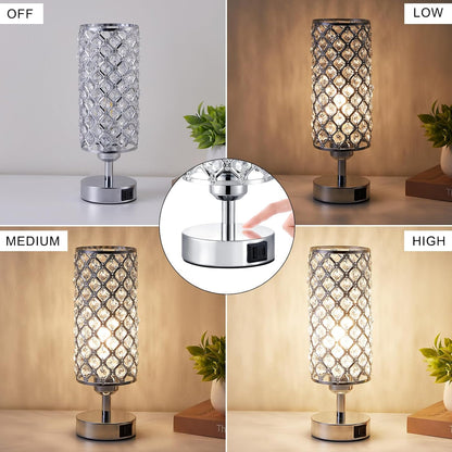 Pink Crystal Table Lamp, 3 Way Dimmable Touch Lamps for Night Stands