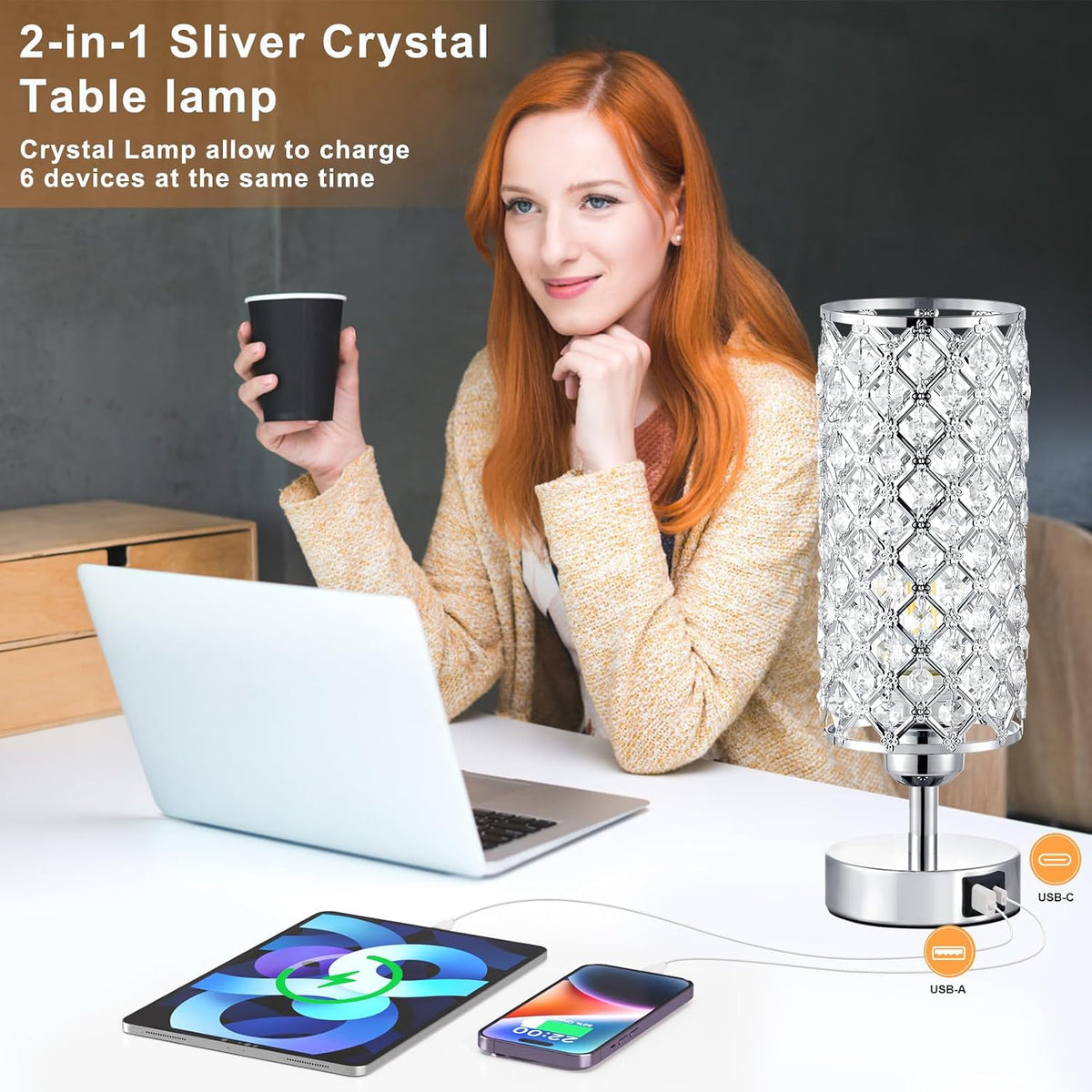 Pink Crystal Table Lamp, 3 Way Dimmable Touch Lamps for Night Stands