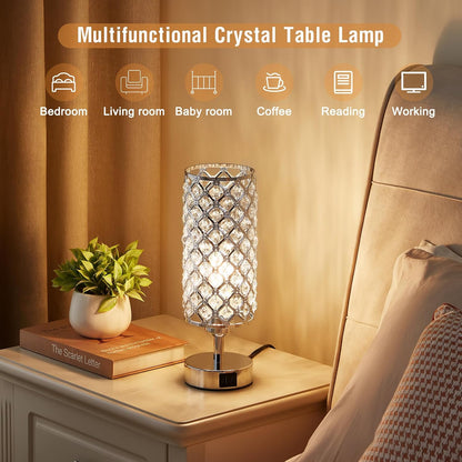 Pink Crystal Table Lamp, 3 Way Dimmable Touch Lamps for Night Stands