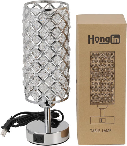 Pink Crystal Table Lamp, 3 Way Dimmable Touch Lamps for Night Stands
