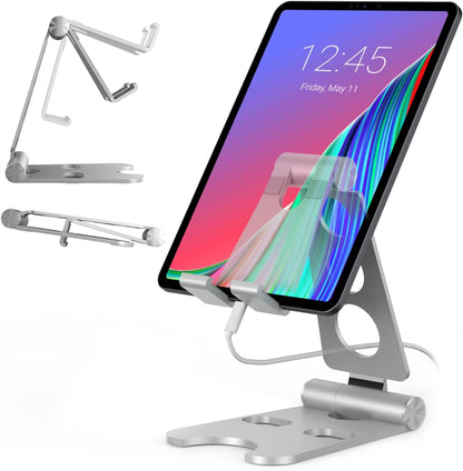 Tablet Stand with Cord Holder Aluminum Alloy Foldable Phone Stand