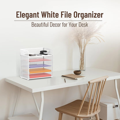 Supeasy 5 Trays Paper Organizer Letter Tray with Handle-Mesh Desk File Holders, Paper Sorter Desk Organizer for Office, Home, Classroom or School