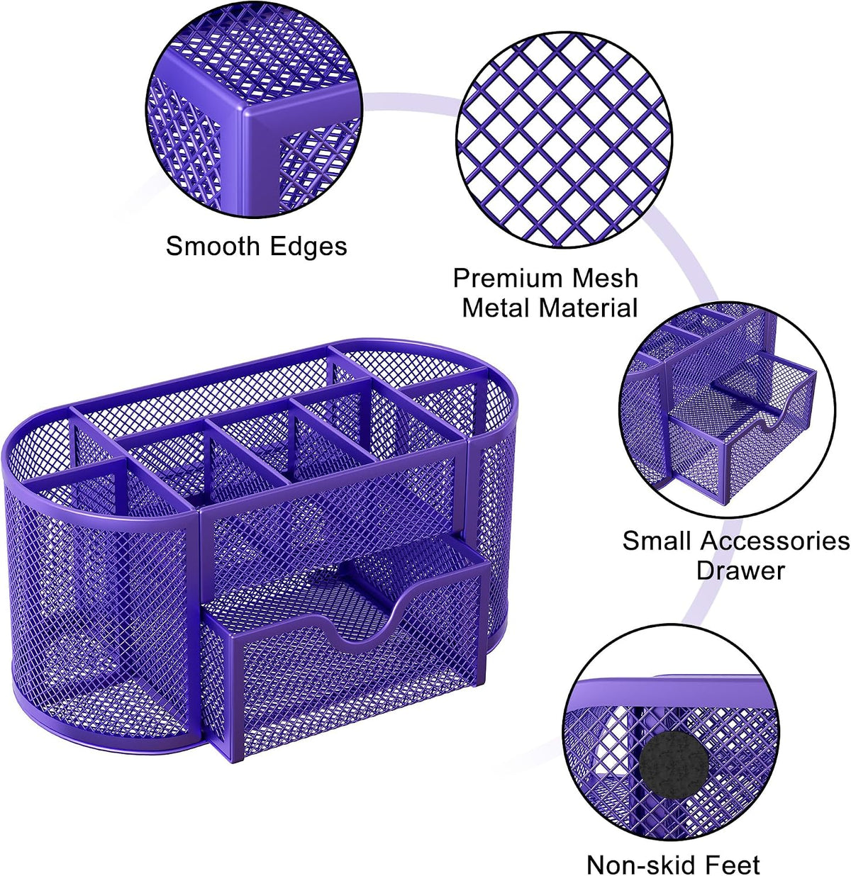 EasyPAG Mesh Pen Holder Desk Organizer with Drawer Stationery Supplies Organizer for Dorm School 9 Compartments Workspace Desk Accessories Organization for Office, Black