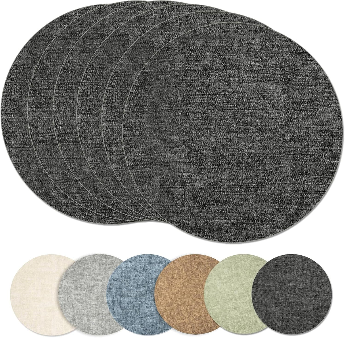 Maxpearl Faux Leather Placemats Set of 6 - Waterproof - Wipe Clean - Heat Resistant - Anti Slip Dining Table Place Mats, Suitable for Indoor & Outdoor Use, 17’’×12’’, Beige