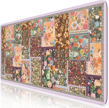 Desk Mat,Mouse Pad for Office Desk,35.4x15.7in,Pink Flowers