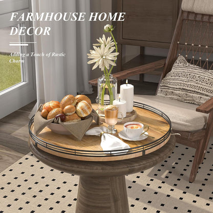 Farmhouse Oak 9" Lazy Susan Turntable Organizer for Cabinet, Round Wooden Lazy Susan Organization and Storage for Dining Table, Pantry, Kitchen, Countertop, Cupboard,Home Decor, Walnut Wood