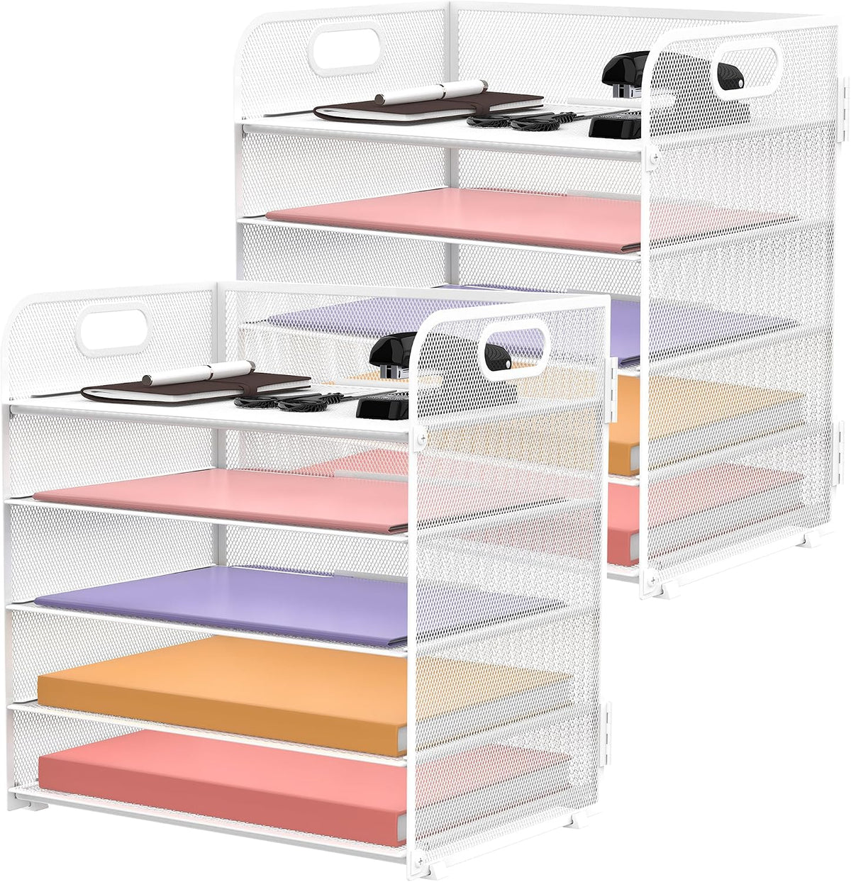 Supeasy 5 Trays Paper Organizer Letter Tray with Handle-Mesh Desk File Holders, Paper Sorter Desk Organizer for Office, Home, Classroom or School