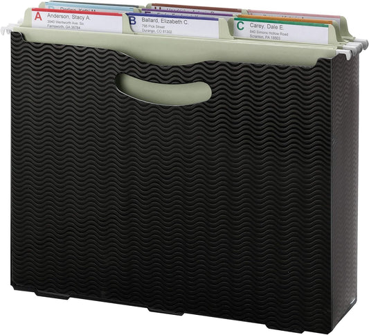 Smead Poly File Box, 3" Expansion, Die-Cut Handles, Letter Size, Black Wave Pattern (71631)