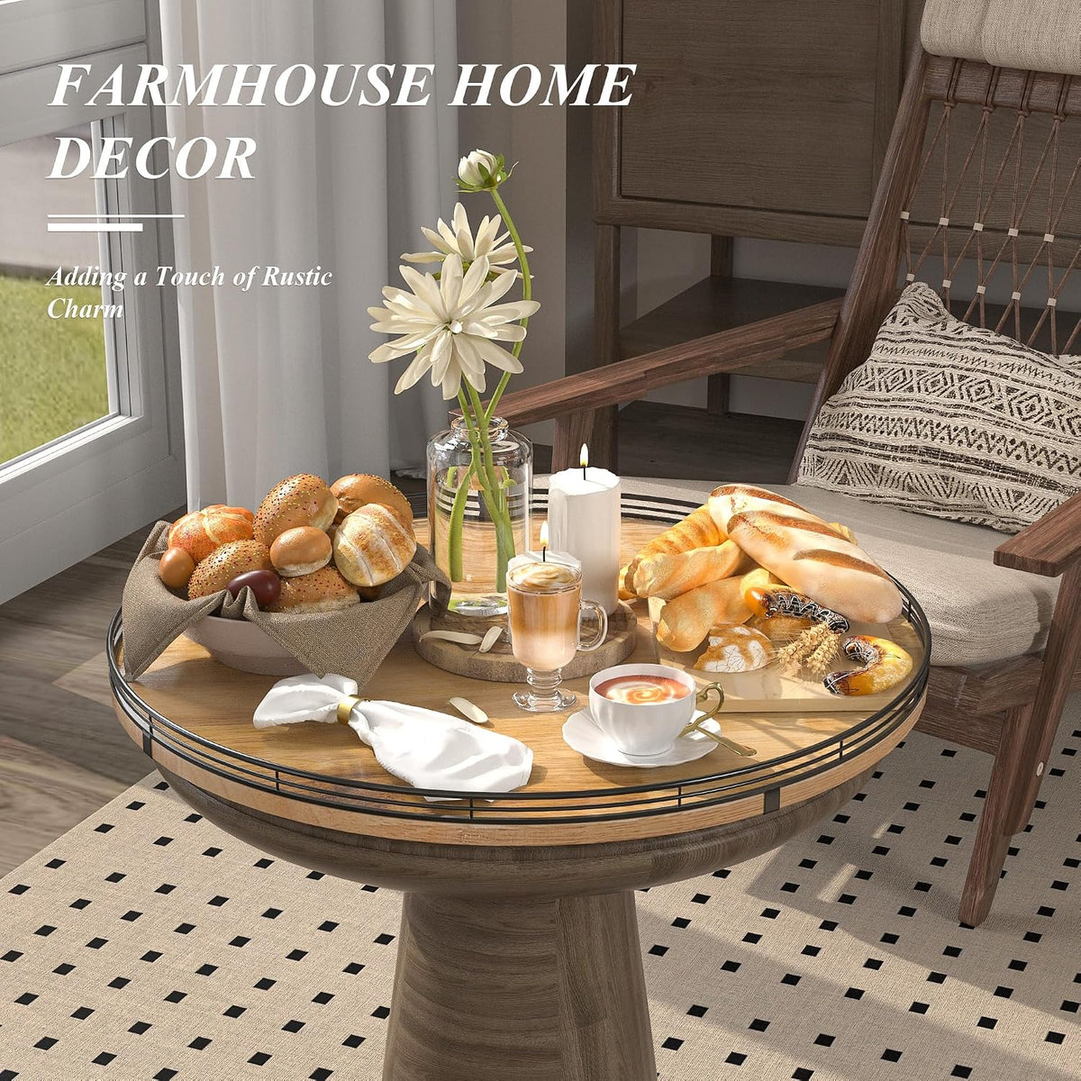 Farmhouse Oak 9" Lazy Susan Turntable Organizer for Cabinet, Round Wooden Lazy Susan Organization and Storage for Dining Table, Pantry, Kitchen, Countertop, Cupboard,Home Decor, Walnut Wood