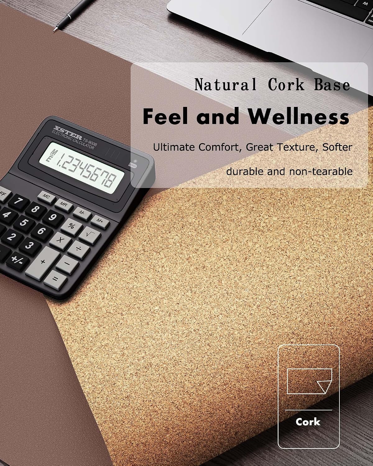 Double-Sided Desk Pad, 31.5"x15.7"Leather Desk Mat, Eco Cork Desk Pad Protector,Large Mouse Pad,Waterproof Desk Blotter for Office/Home(Coffee)