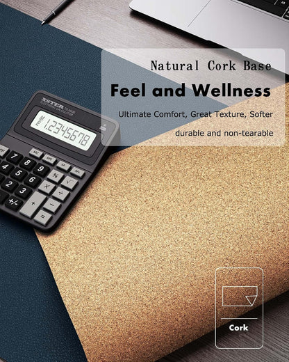 Double-Sided Desk Pad, 31.5"x15.7"Leather Desk Mat, Eco Cork Desk Pad Protector,Large Mouse Pad,Waterproof Desk Blotter for Office/Home(Coffee)