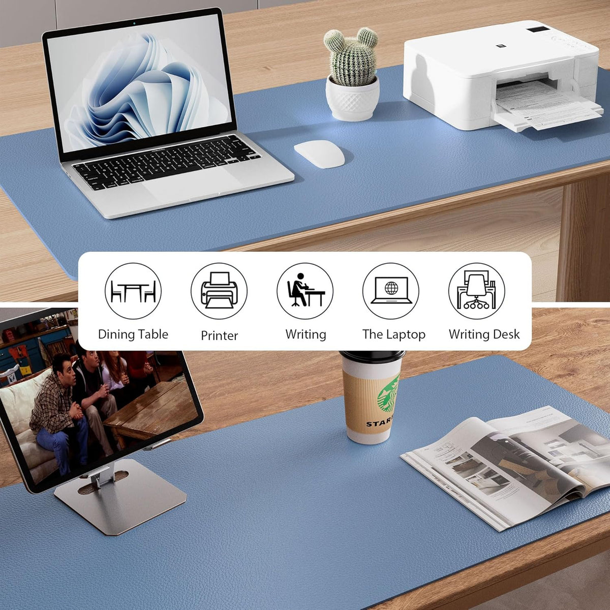 Aothia Leather Office Desk Pad Protector, Non-Slip PU Leather Desk Blotter, Waterproof Laptop Writing Mouse Pad for Office and Home, Black, 31.5" x 15.7" - Colors B