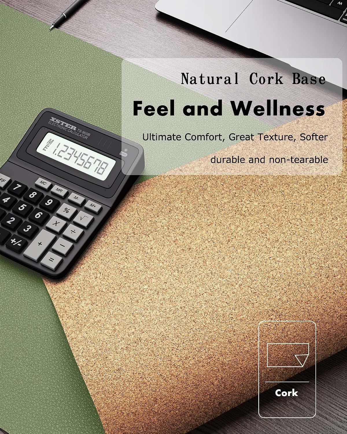 Double-Sided Desk Pad, 31.5"x15.7"Leather Desk Mat, Eco Cork Desk Pad Protector,Large Mouse Pad,Waterproof Desk Blotter for Office/Home(Coffee)