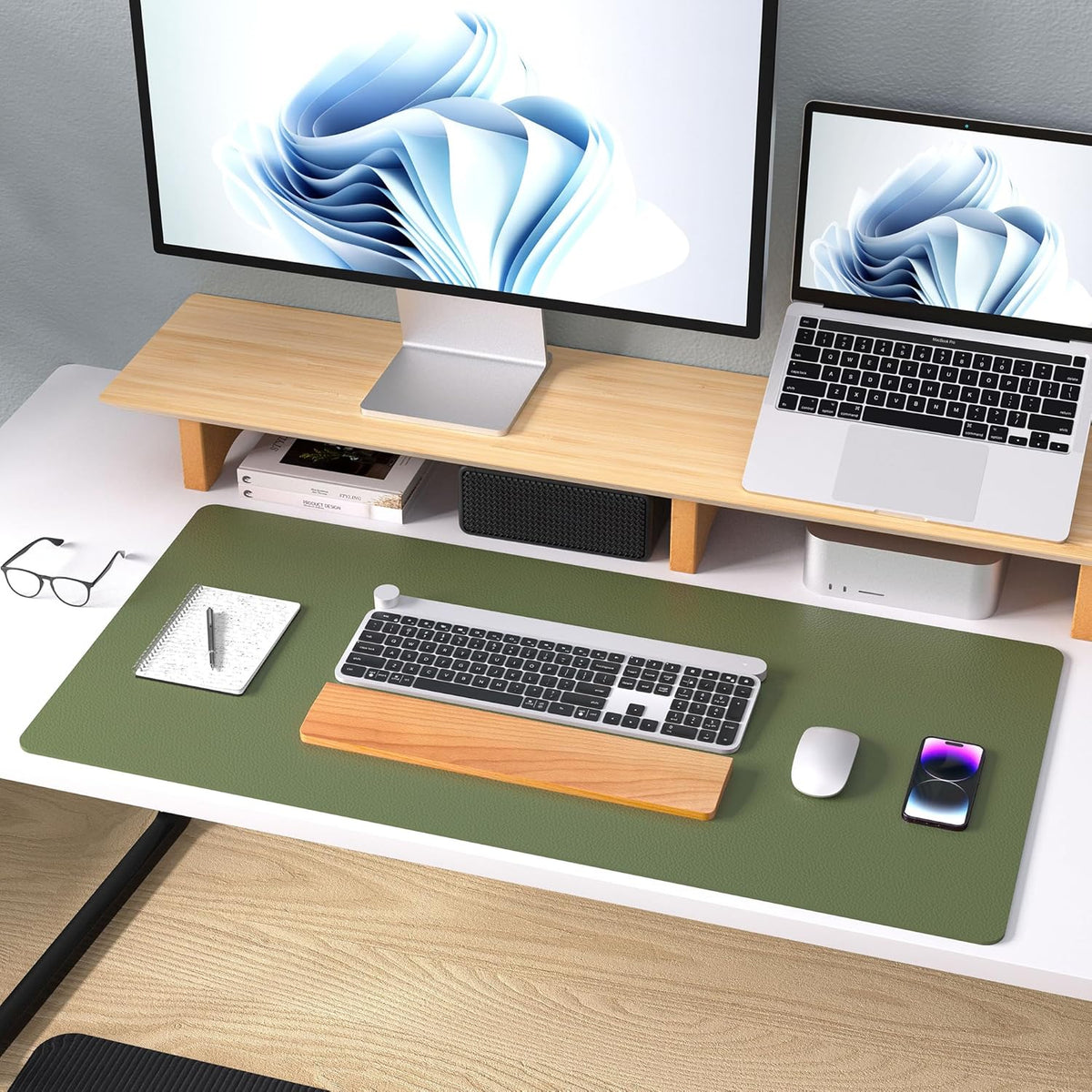 Aothia Leather Office Desk Pad Protector, Non-Slip PU Leather Desk Blotter, Waterproof Laptop Writing Mouse Pad for Office and Home, Black, 31.5" x 15.7" - Colors A