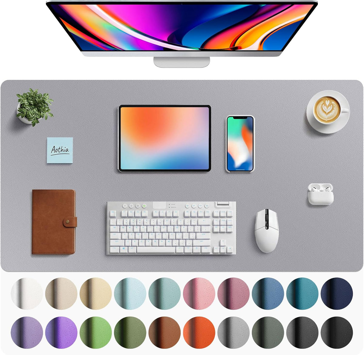 Aothia Leather Office Desk Pad Protector, Non-Slip PU Leather Desk Blotter, Waterproof Laptop Writing Mouse Pad for Office and Home, Black, 31.5" x 15.7" - Colors A
