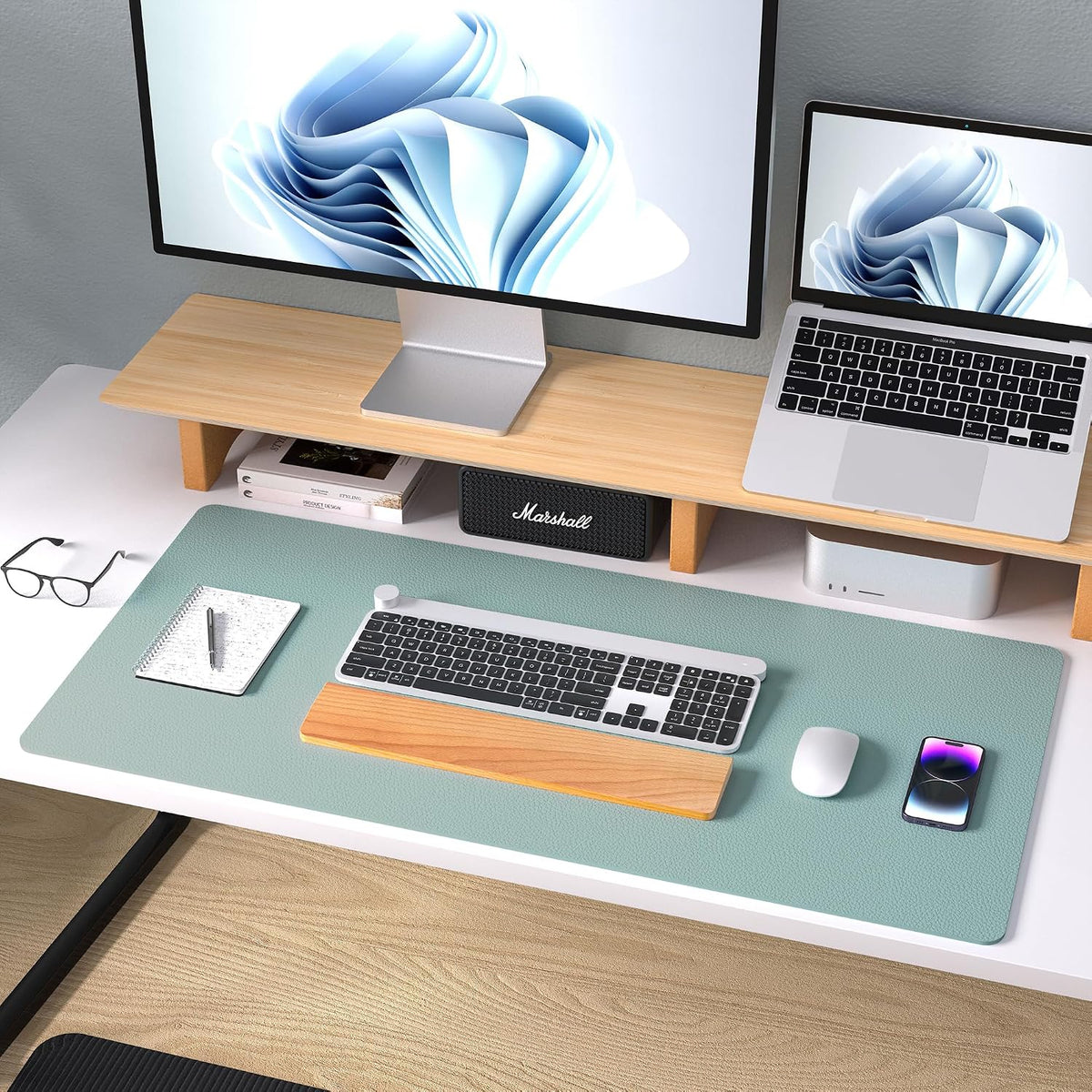 Aothia Leather Office Desk Pad Protector, Non-Slip PU Leather Desk Blotter, Waterproof Laptop Writing Mouse Pad for Office and Home, Black, 31.5" x 15.7" - Colors A