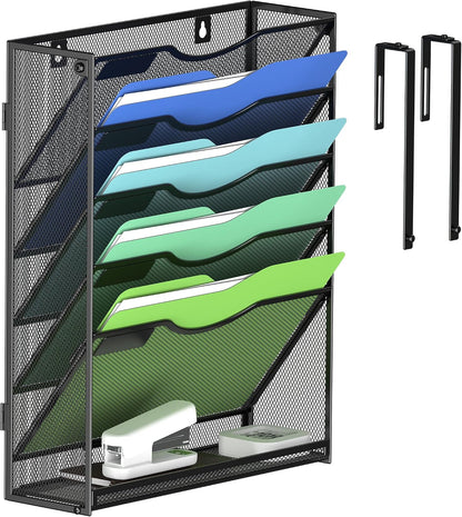 Kuntine.B Wall File Organizer Office Hanging Magazine Holder Wall File Organizer for Office Home (Black, 5 Tier)