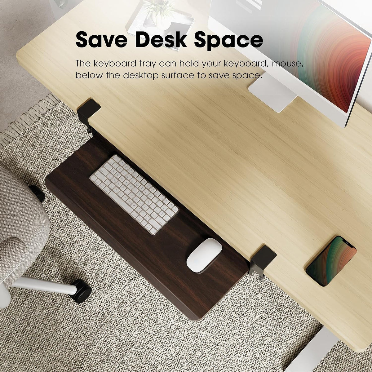Fenge Keyboard Tray Under Desk, Pull Out Keyboard & Mouse Tray with C Clamp Mount, Sliding Keyboard Holder for Desk, 25.6 x 11.8 inch Large Slide-Out Platform Computer Drawer for Typing