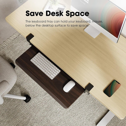 Fenge Keyboard Tray Under Desk, Pull Out Keyboard & Mouse Tray with C Clamp Mount, Sliding Keyboard Holder for Desk, 25.6 x 11.8 inch Large Slide-Out Platform Computer Drawer for Typing